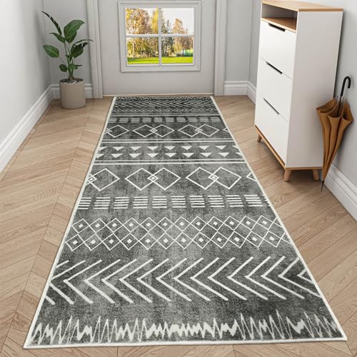 DAWNTREES Runner Rug (60x210cm) Hallway Runner Rug Washable Kitchen Runner Rugs with Rubber Backing,Extra Long & Wide Rugs for Entryway Indoor, Kitchen, Laundry, Bedroom (Dark Grey)