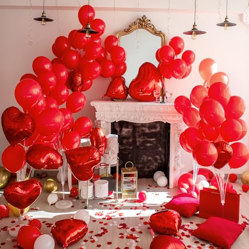 Image of RUBFAC Red Balloons 129pcs Different Sizes 18 12 10 5 Inch for Garland Arch Kit, Latex Balloons Wedding Anniversary Casino Bachelorette Citizenship Birthday Party Decorations