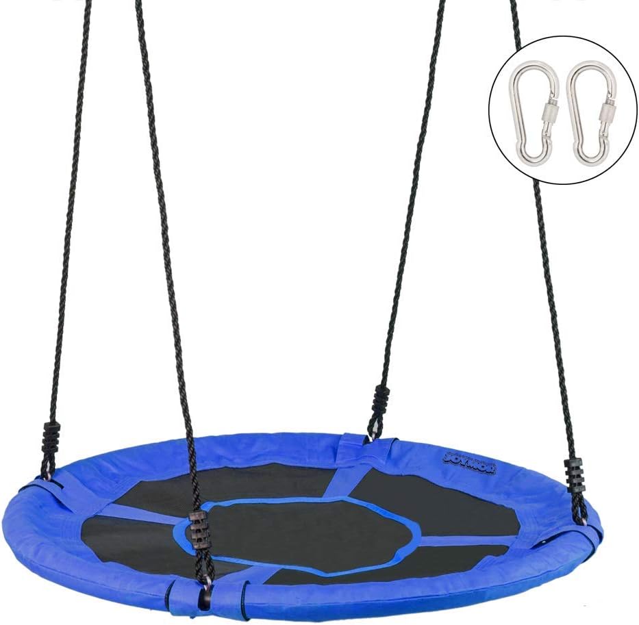 JOYMOR Saucer Tree Swing 40 Inch Diameter Round Oxford Detachable Swing with Extra 2 Carabiners Adjustable Tree Rope,Great for Tree, Swing Set, Backyard, Playground, Playroom(Blue)
