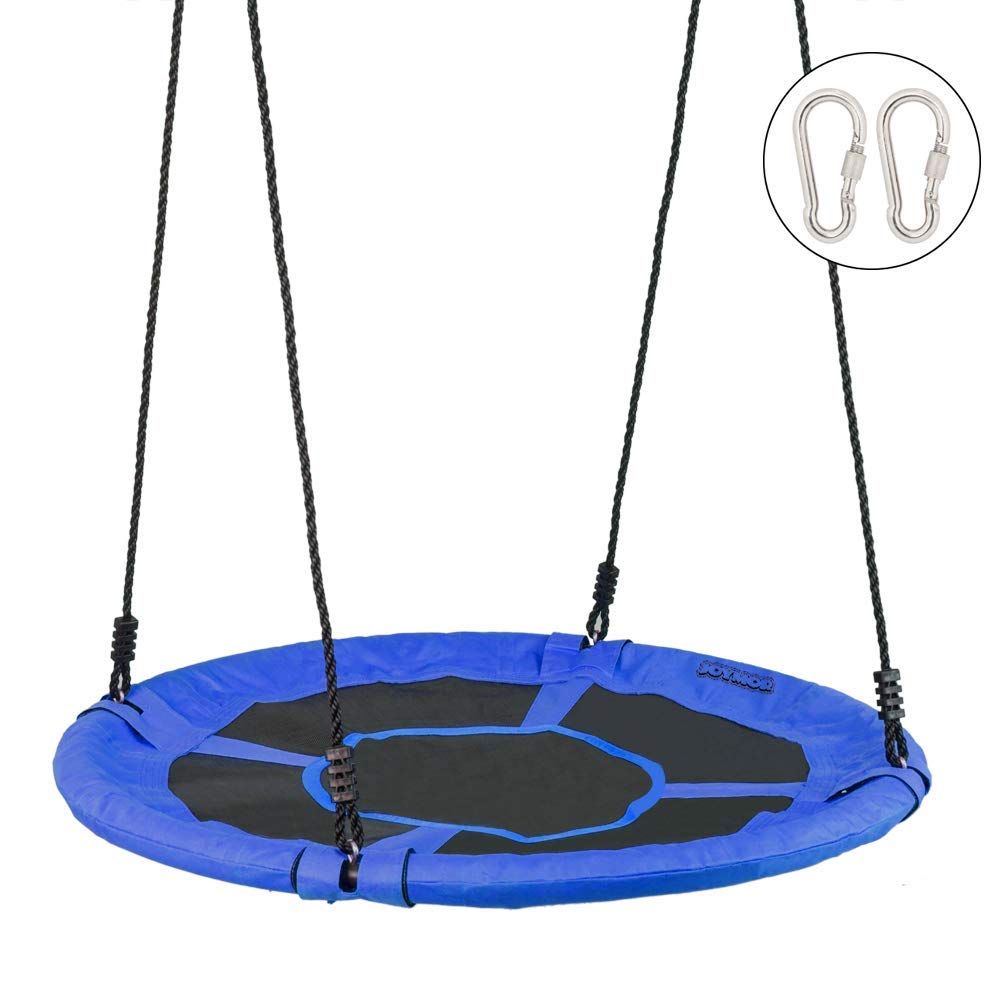 JOYMOR Saucer Tree Swing 40 Inch Diameter Round Oxford Detachable Swing with Extra 2 Carabiners Adjustable Tree Rope,Great for Tree, Swing Set, Backyard, Playground, Playroom(Blue)