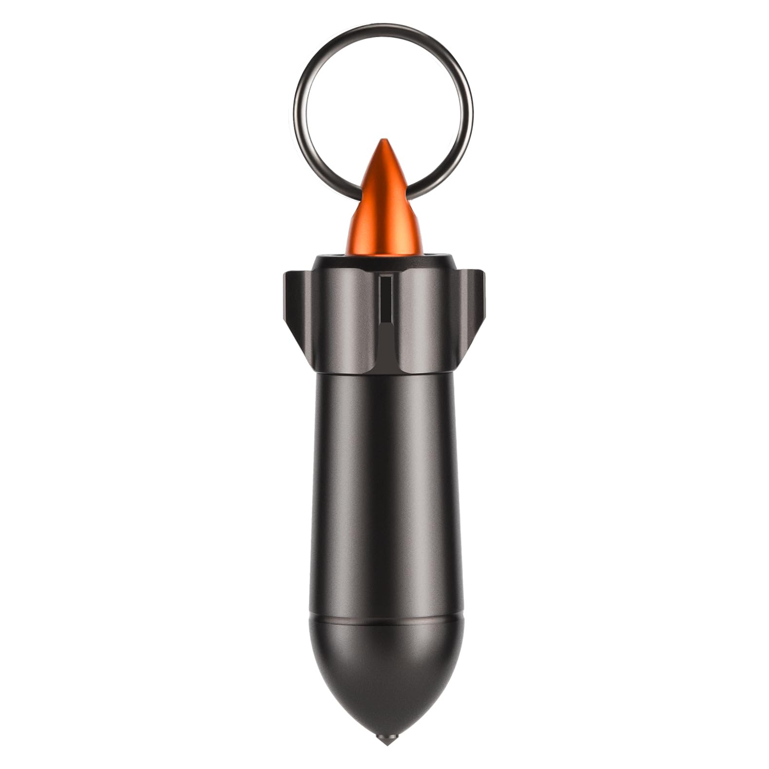 Tactical Pill Holder, Durable Metal Mini Pill Box with Keyring, Waterproof EDC Vitamin Case for Travel, Outdoor, Daily Use (Rocket Shaped, Grey)