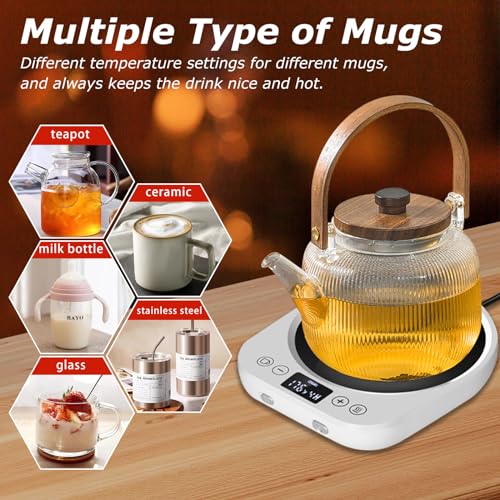 Image of PUSEE Auto On /Off Gravity-Induction Coffee Mug Warmer, 9 Temp Settings, 1-9 Timer Candle Melter, Portable for Home & Office