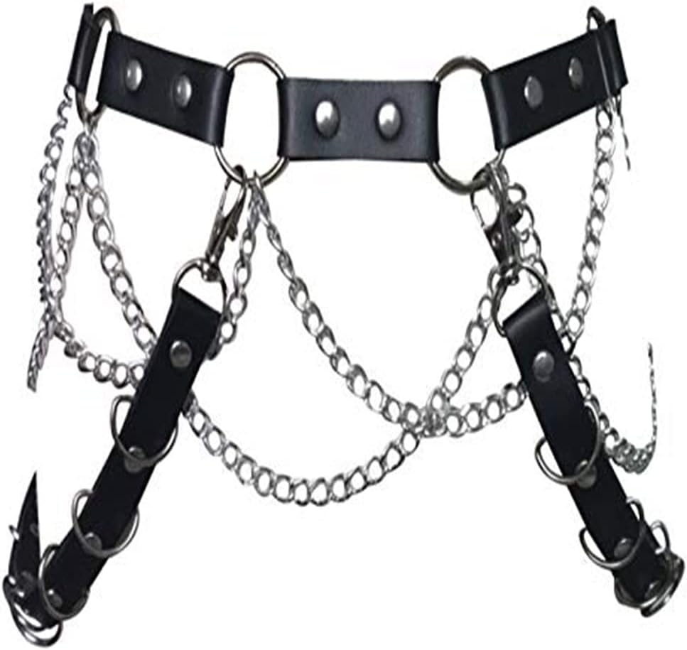 Women's Gothic Body Chain Belt Leather Punk Waist Belt with O-ring Metal Chain Tassel Adjustable Buckles - Image 6