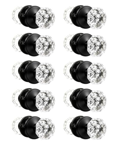 Orger 10 Pack Passage Crystal Door Knobs, Keyless Non-Locking Interior Door Handles for Hallway and Closet, Heavy Duty Glass Knob with Flat Black Zinc Alloy Rosette