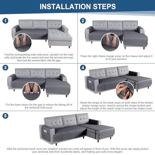 Image of TAOCOCO Sectional Couch Covers 100% Waterproof L Shaped Sofa Covers for Right Hand Facing Chaise Lounge, 2 Pieces Couch Cover L Shape Furniture Protector Slipcover for Pets Kids, Small /Dark Gray