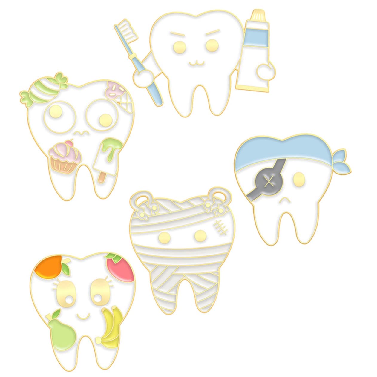 SHERCHPRY 10 pz Dente Spilla Vestiti Delle Donne Denti Spilla Carino Infermiera Denti Denti Denti Spilla Denti Pin Zaino
