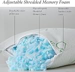 Oreillers en mousse à mémoire déchiquetée HOXXME pour dormir, oreiller en mousse à mémoire de bambou refroidissante 2 pièces, taille reine, oreiller ferme en gel pour soutien du cou, oreiller de repos de qualité hôtelière (ensemble de 2 taille reine)
