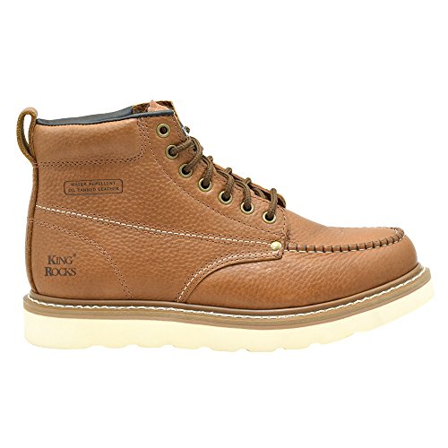Image of King Rocks Men's Construction Work Boots, Moc Toe, Lightweight Wedge Sole, Water Repellent Leather for Protection