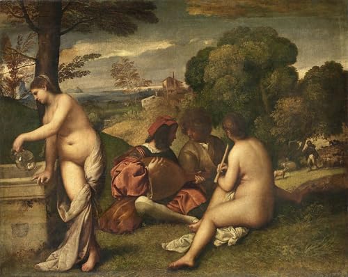 Imprimé sur toile le Concert Pastoral de Tiziano Vecelli affiche décoration murale