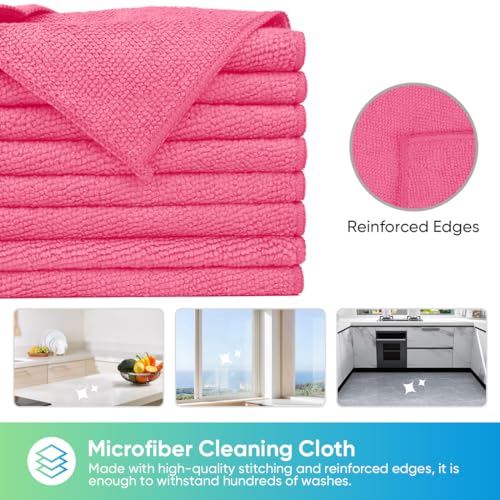 Image of HOMEXCEL Pink Microfiber Cleaning Cloth, 24 Pack Cleaning Towels for Kitchen, Lint Free, Scratch-Free, Highly Absorbent, and Reusable Cleaning Rags for House, Window and Glass, Cars, 11.5 X11.5 inch