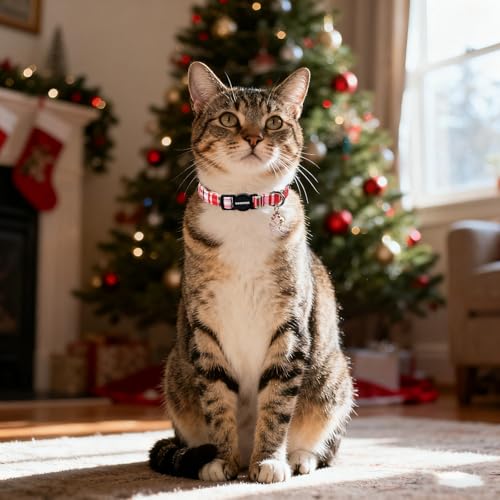 Collier de Noël pour chat réglable avec boucle de sécurité et clochette