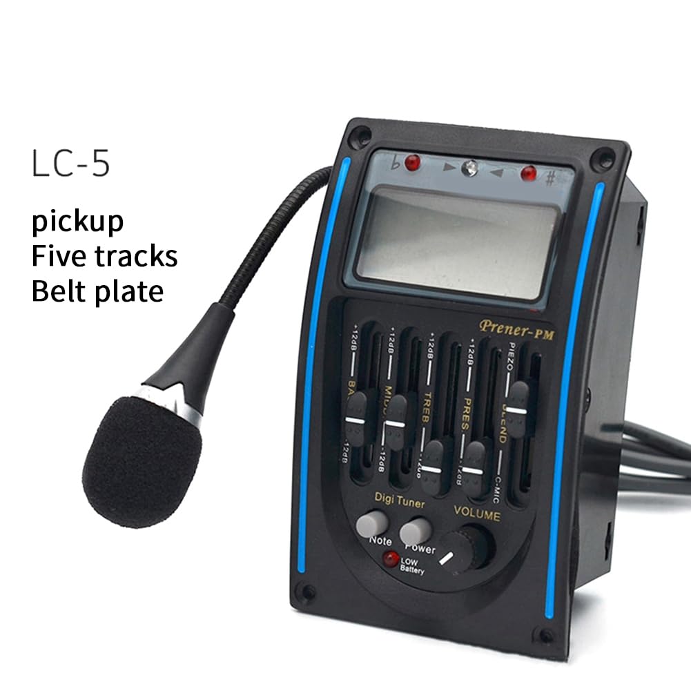 TORR 1 Satz Akustikgitarren-Tonabnehmer, 5-Band-EQ-Equalizer, Gitarrenvorverstärker, Piezo-Tonabnehmer, Tuner mit Mikrofon-LCD-Display