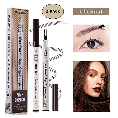 Yuxuan Liquid Eyebrow Pen Microblading Eyebrow Tattoo Pencil with a Micro-Fork Tip Applicator Creates Natural Looking Brows Effortlessly and Stays on All Day(2 pc/set,Chestnut)