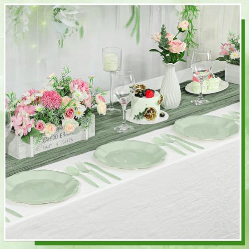 Image of NatNarr 30 Pcs Sage Green Paper Plates, 9 Inch Scalloped Paper Plates Green Dessert Dinner Plate Cute Party Plate Disposable Party Supplies for Wedding, Baby Bridal Shower, Birthday