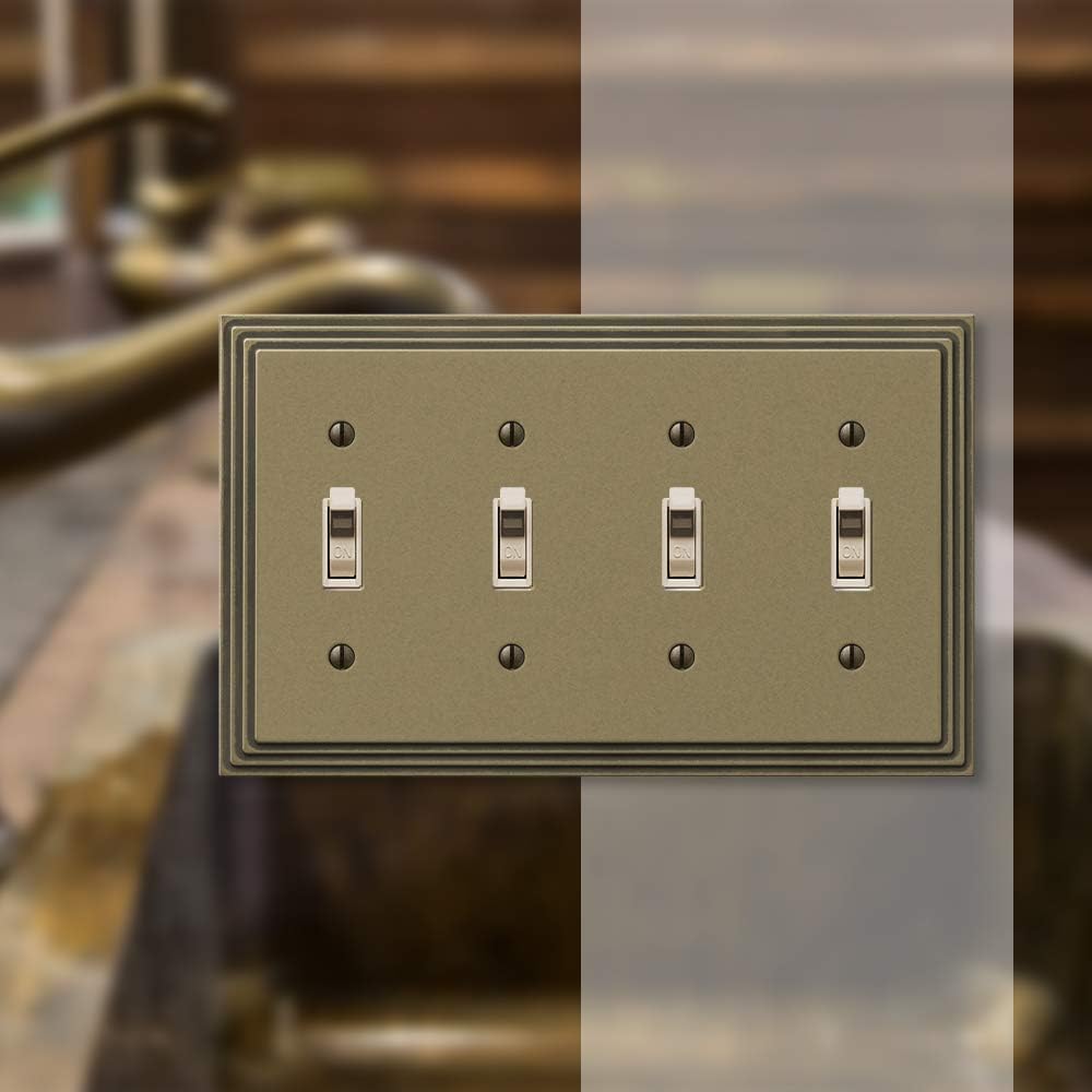 AMERELLE 84T4RB Steps Quadruple Toggle Cast Metal Wallplate in Rustic Brass image 3