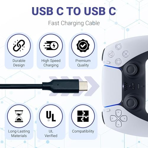 BrightOn - Optimized Set Compatible with PS5 PRO | 8K HDMI 2.1 HDR 8K@60Hz/4K@120Hz Gold Plated | CAT 7 Super High Speed Gold Plated | Fast Charge Cable (PS5 PRO) - 4