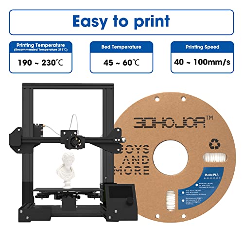 Image of 3DHoJor Matte PLA Filament 1.75mm, Upgrade 1kg Cardboard Spool PLA Filament 1.75 - PLA 3D Printing Filament, Print with Most 3D Printers Using 3D Filament(Matte White)