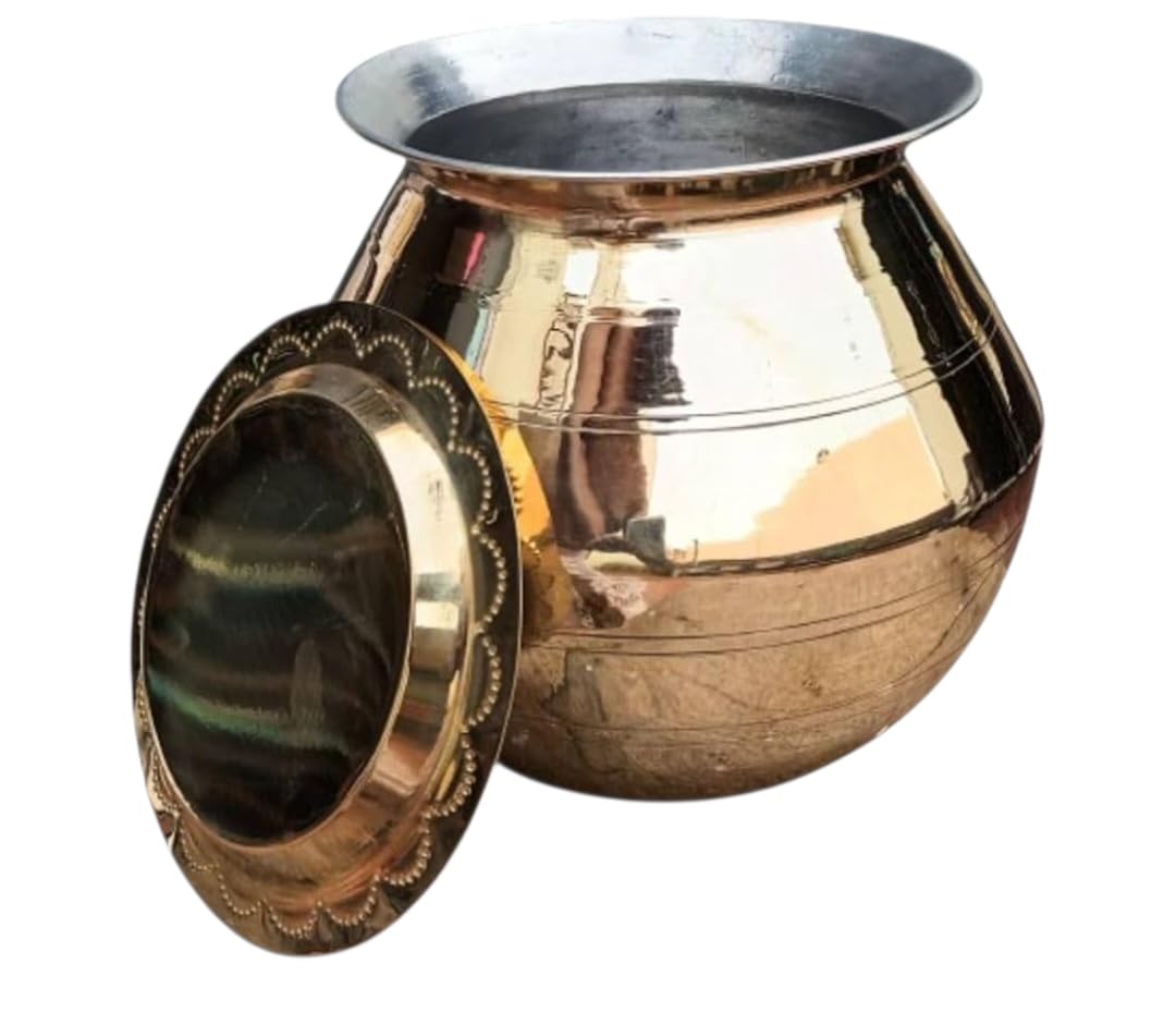 Brass Pongal Pot With Lid | Handi | Cooking Pot | Panai | Gundu | Cooker | Multipurpose Aandi (2 Litre)