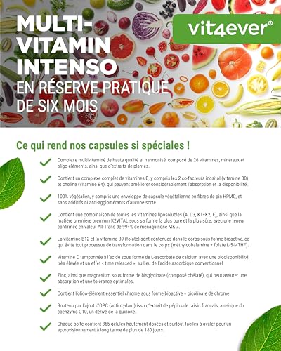 Multivitamines A-Z - 365 gélules hautement dosées avec 26 formes bioactives & matières premières de marque - Vitamines + Minéraux - Complexe All In One - Vegan – Image 4