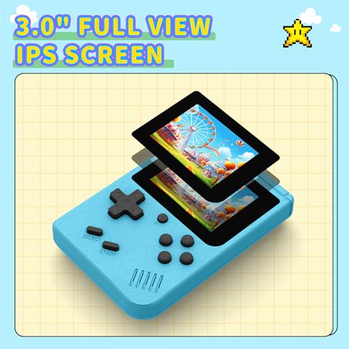Image of Portable Video Game Console Built-in 400 Video Games, Plug and Play Retro Handheld Emulator with 3.0 Inch Screen, Mini Travel Retro Gaming Consle, Lake Blue
