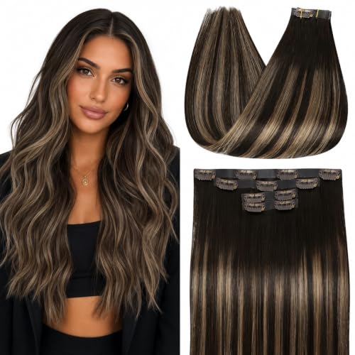 Image of Full Shine Invisible Clip in Hair Extensions Real Human Hair, Balayage 4Pcs