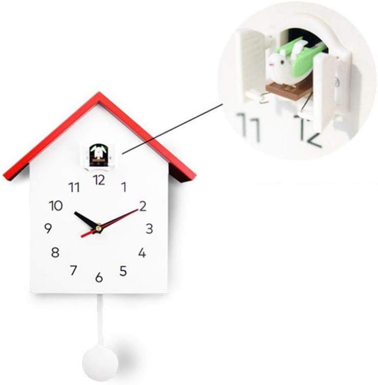 Modern Cuckoo Clock, Simple Wall Clock with Pendulum, Multi Scenario Application Low Energy Consumption and Long-Term Use for Living Room Bedroom Home Office (Red)