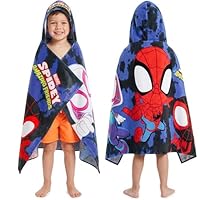 Marvel Spidey und Seine Super-Freunde Badeponcho Kinder mit Kapuze 125x75cm, 100% Baumwolle Kapuzenhandtuch, Sommer Kapuze Handtücher, Badetuch Poncho für Strand, Geschenke für Jungen (Multi Spidey)
