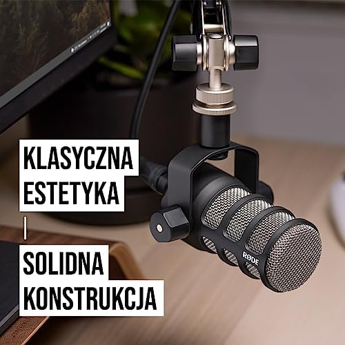 RØDE PodMic Mikrofon dynamiczny o jakości nadawczej z zintegrowanym uchwytem wahadłowym do podcastingu, strumieniowania, gier i nagrywania głosu