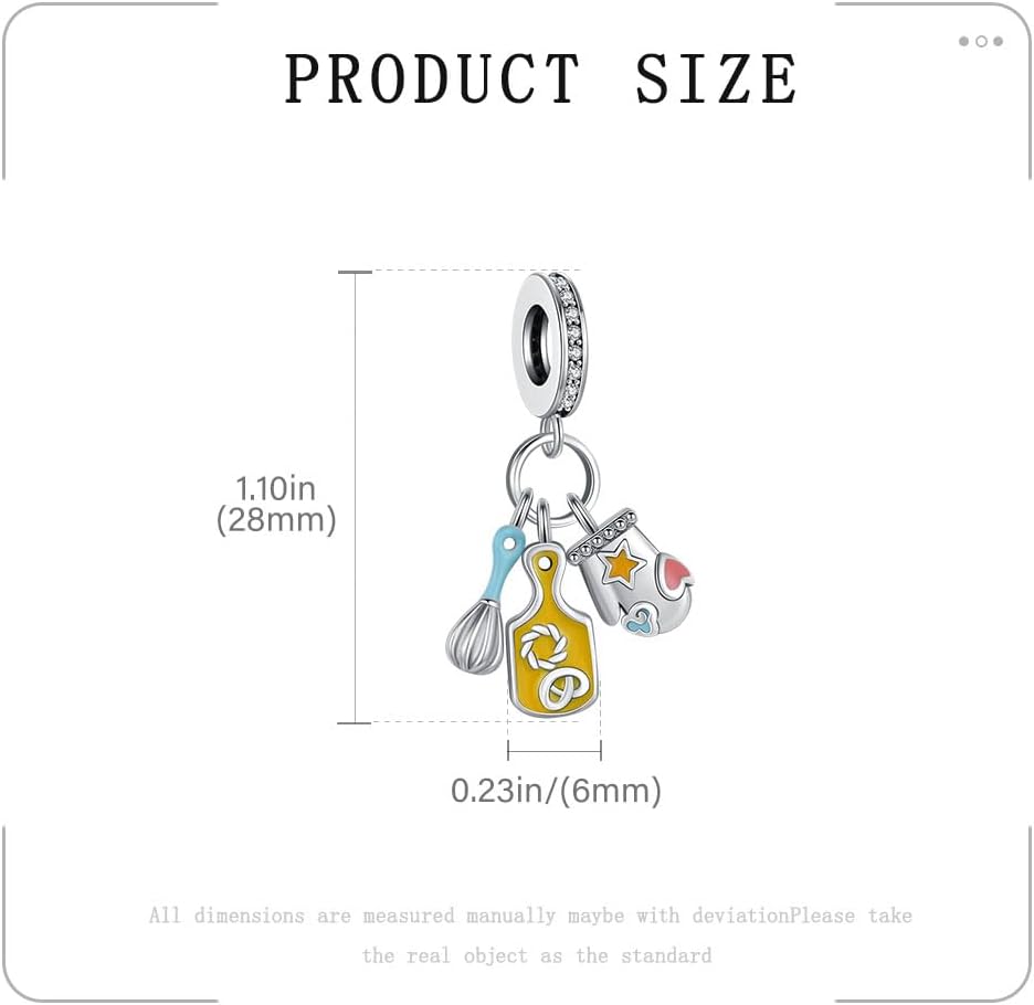 KEQ Coffee Cup Baking Cake Charms For Bracelets S925 Dangle Pendants Stocking Stuffers Charms For Women's Catering Christmas Jewelry Gifts for Granddaught Mom Wife - Image 4