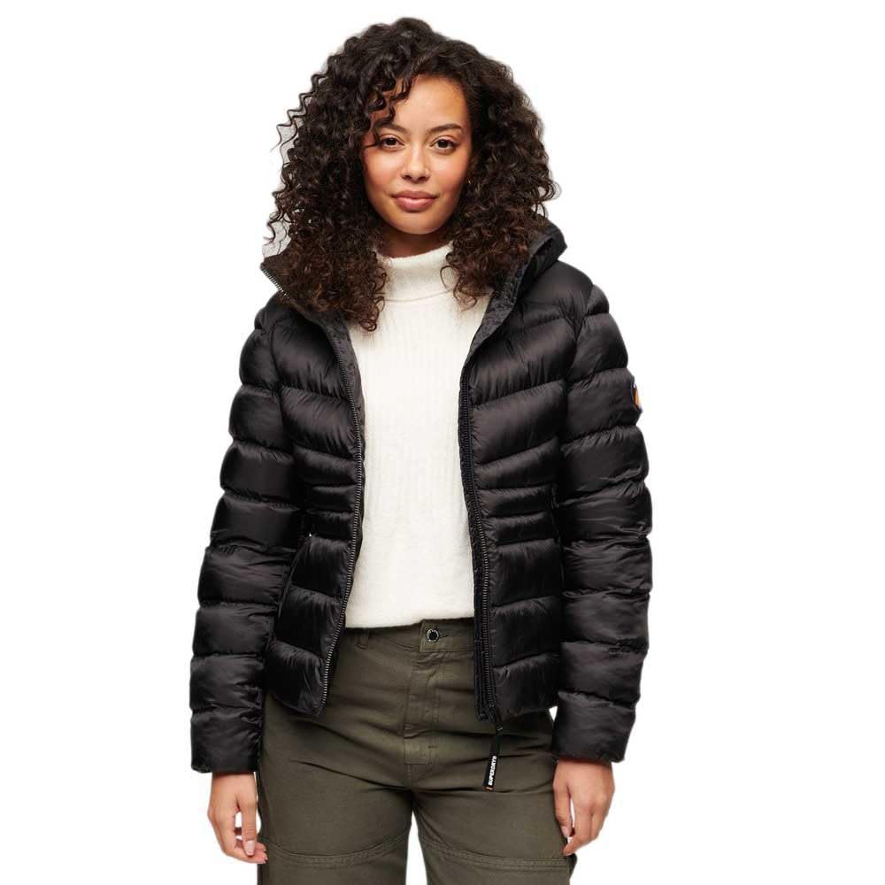 Superdry Damen Wattierte Fuji Steppjacke mit Kapuze Schwarz 44