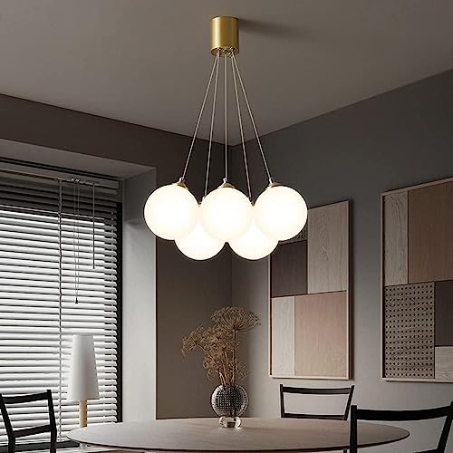 Chandelier en verre laiton à 5 lumières diffuses pour un éclairage puissant et doux