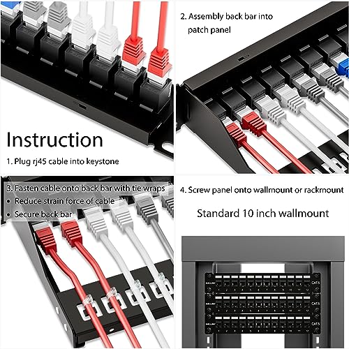 Image of iwillink 10Gbps Patch Panel 12 Port, 10-Inch Through Coupler RJ45 Cat6 Patch Panel with Back Bar, Wallmount or Rackmount, Compatible with Cat5, Cat5e, Cat6 Cabling