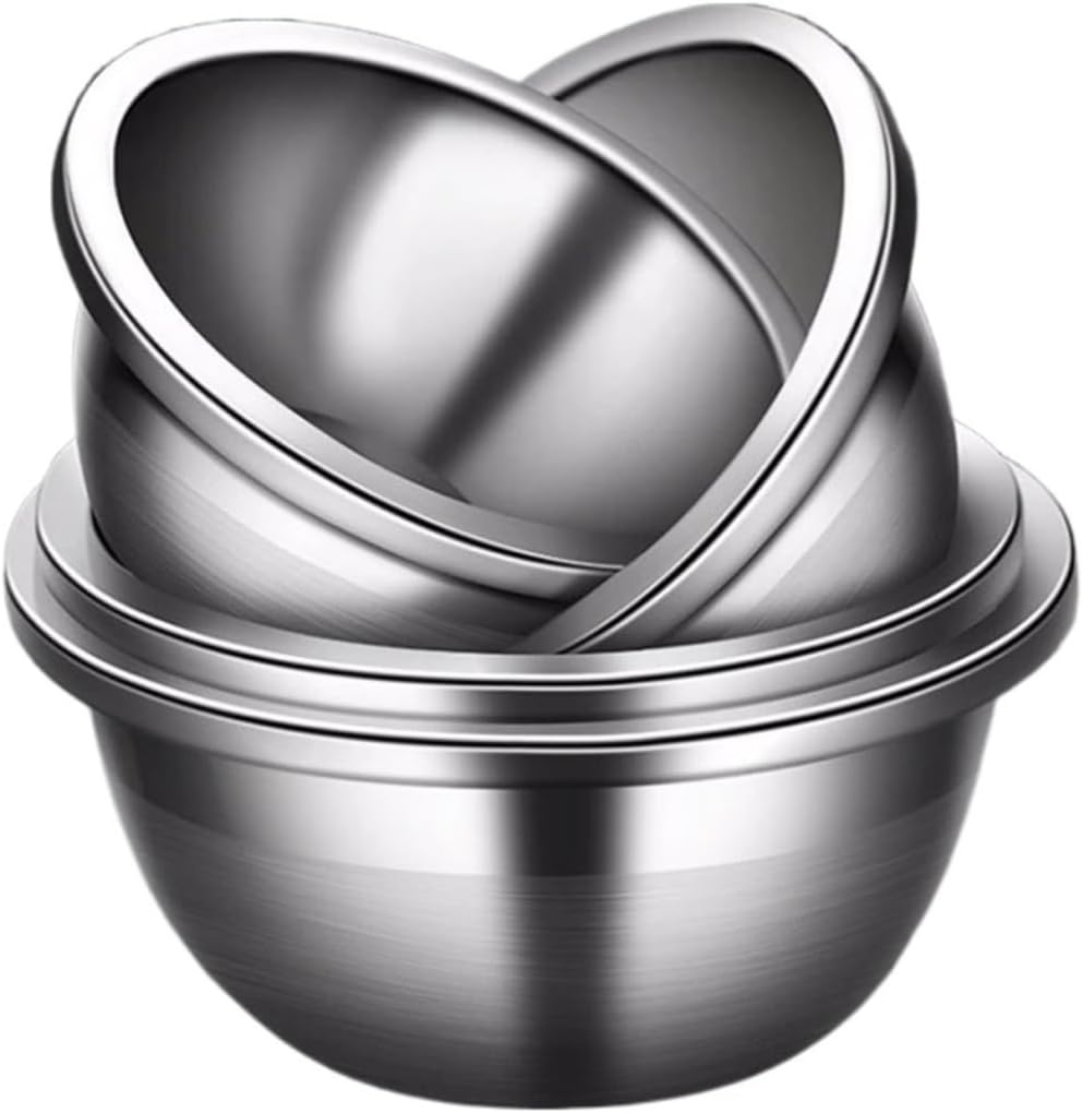 Mixing Bowls Pots Pans Stainless Steel Salad Bowls 4 Piece Set Cooking Baking Nesting Storage Bowls Soup Bowls Barbecue Serving Trays Diameter 28-34Cm，