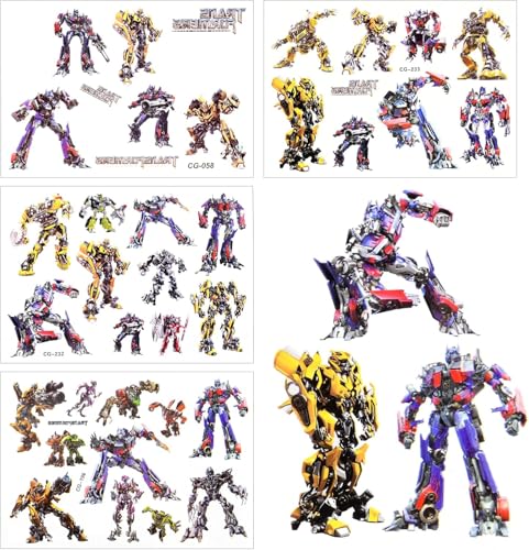 AOMIG Tatuajes Temporales Niños, 4 Hojas Tatuajes Infantiles de Serie de Autobots, Calcamonias para Niños Tatuajes Dibujos Animados, Pegatinas Infantiles Navidad Halloween Cumpleaños Regalos (R)