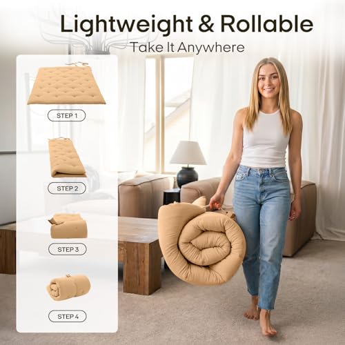 Image of ZonLi Japanese Floor Futon Mattress Twin Size 75 inchx 39 inch, 100% Cotton Cover 2.5 inch Thicken Tatami Mattress, Foldable Sleeping Pad, Portable Dormitory Tatami Mat, Roll Up Floor Lounger Bed for Adult