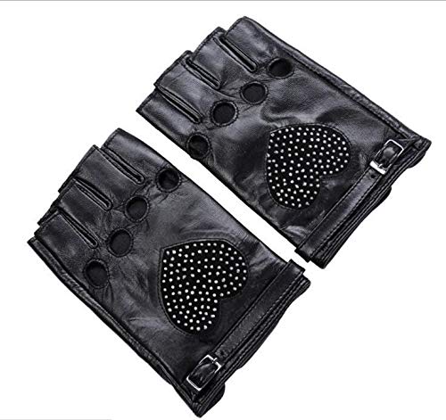 Rękawice Skórzane rękawiczki do połowy palców do jazdy rękawiczki na pół-palec kwiat czarne rękawiczki (Color : Black, Gloves Size : L)