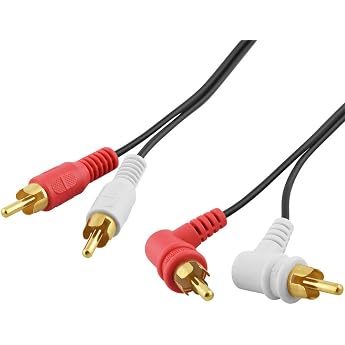 1.5 Metre Stereo Audio RCA L-R Cable 2 RCA Male Straight to 2 RCA Male 90  Angled Gold-Plated Black Improved Design