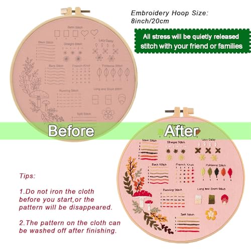 Image of Sutesloly Hand Embroidery Kit for Beginners, 4 Sets Learn to Floral Patterns Simple Beginner Starter kit for Adults, 33 Stitches Easy Embroidery Practice Kit, 7.8inch Hoop, DIY Craft Gift for Women