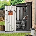 4x6 Lean to Yard Storage Shed, Outdoor Metal Wall Side Bike Shed with Lockable Door for Tool Garden for Patio Lawn Yard, Black