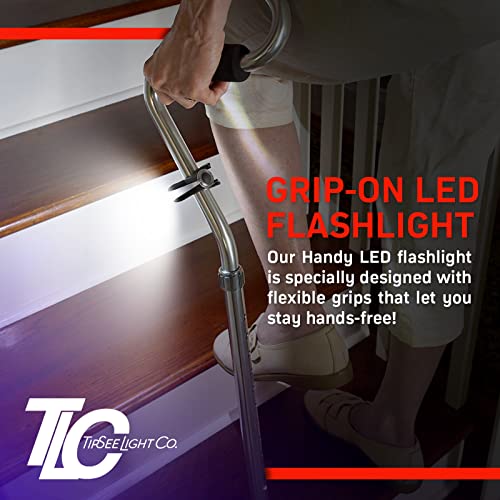 TipSee Light Co Cane-Lite Snap On Hands Free LED Flashlight | 100 Lumen LED Clip On Flashlight for Use with Wheelchair Accessories, Walking Cane, Walker, Hat Brim | IPX4 Water Resistant | AA Battery