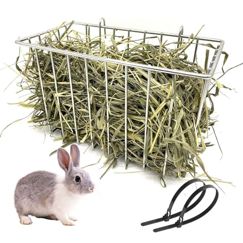 RMNHPTK Rabbit Hay Feeder, Stainless Steel Hay Rack for Cage Pet Hay Dispenser Holder Heavy-Duty Metal Super Durable Grass Rack for Adult Rabbit Guinea Pig Chinchilla Bunny 9.8x5.1x5.9 Inch