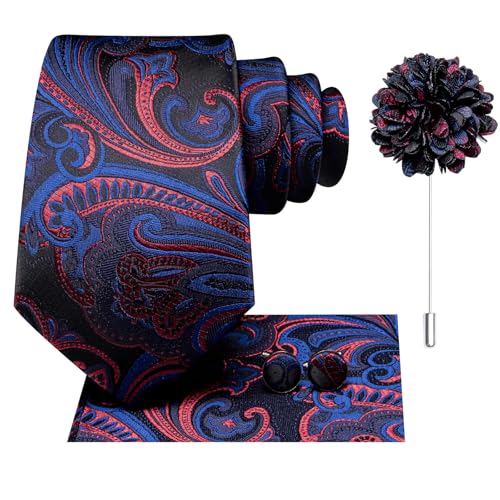 Image of Hi-Tie Men's Silk Ties Formal Woven Classic Necktie Pocket Square Cufflinks Lapel Pin Set Wedding Business
