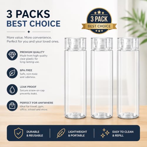 Image of H2O 1 Litre Each Water Bottle Set of 3- Crystal Clear, BPA-Free, Breakproof & Leakproof | Fridge Safe Transparent PET Bottles | Made in India | Ideal for School, Office, Kitchen & Travel