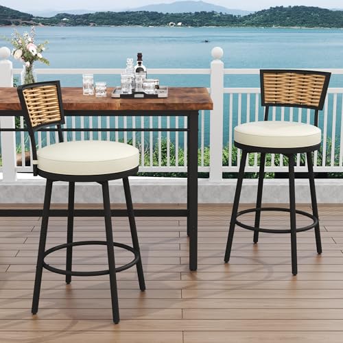 PIZZELLO Patio Swivel Bar Stools Set of 2, Outdoor Bar Height Chairs