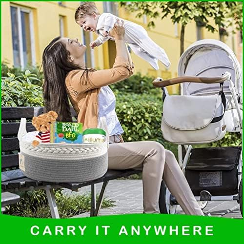Baby Nappy Caddy Organiser,Baby Storage Basket with Changeable Compartments,Large 100% Cotton Rope Woven Multifunctional Nappy Diaper Caddy Nursery Bin, Portable Baby Toiletries Box Hampers for Mom