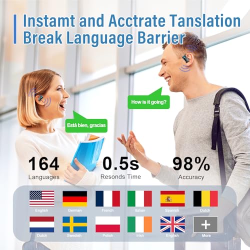Wireless Earbuds Bluetooth 5.4 Open Ear Headphones with Earhooks, Black | 3-in-1 AI Real Time Translator with Audio/Video Call Translation. 58H Battery & Comfortable Over Ear for Learning Workout - image 2