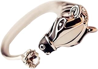 Bague Chic à la Mode pour Femmes, Anneau tête de Cheval en Strass Durable pour Dames Argent