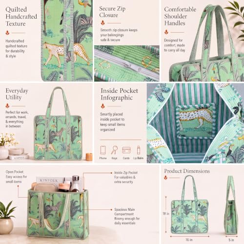 Image of 100% Cotton Jungle Print Shoulder Bag Tote Bag Women Reversible Shopping Bag and Grocery Bags Stylish Travel Bag Gift for Her