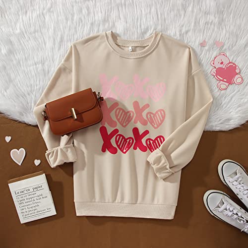 Kekemi Women Valentine's Day Sweatshirt Retro Xoxo Graphic Sweater Simple Heart Printed Shirt Casual Long Sleeve Pullover Top #TOP2