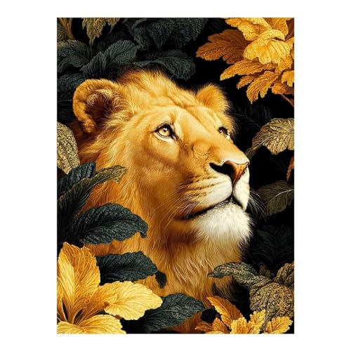 Kit peinture diamant Lion et feuillage POLIUAWS 30x40 cm pour débuter